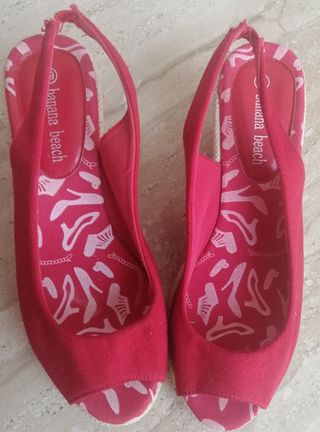 Zapatilla cuña esparto rojas