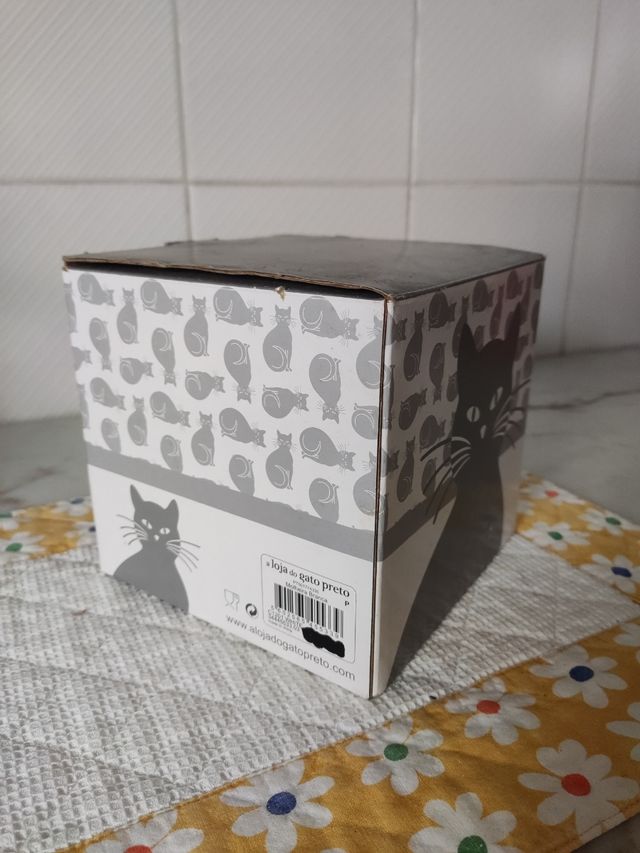 Molheira/fondue cerâmica branco Gato preto