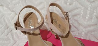 LOLITA BLUE. Sandalias tacón rosa palo dorada 38