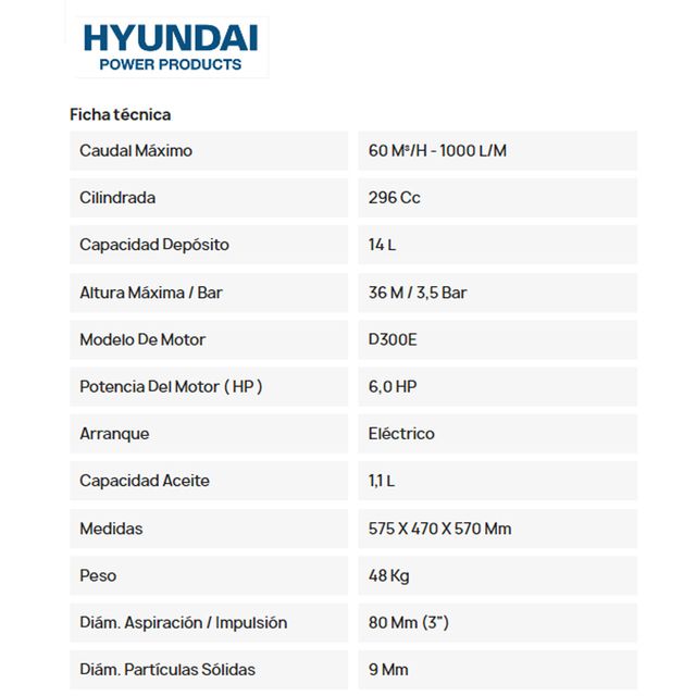  Motobomba Diésel Hyundai DHY80LE 60.000 Litros