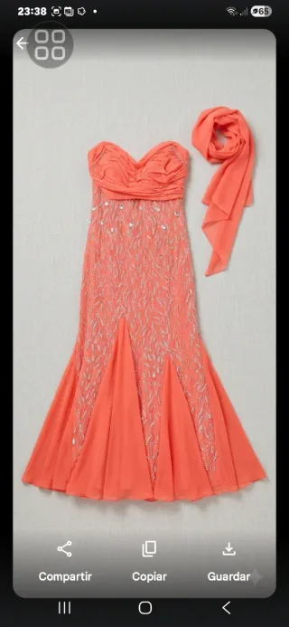 Vestido de fiesta Coral con Pedrería - Talla 42