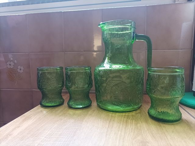 Juego de 3 vasos + jarra Fidenza Vetraria vintage