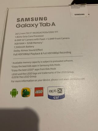 Caja vacía Samsung Galaxy Tab A