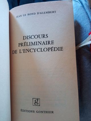 Discours préliminaire de l'Encyclopédie Alembert,
