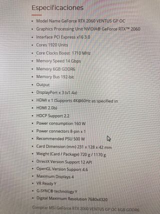 Tarjeta gráfica MSI Geforce RTX 2060