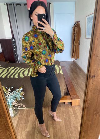 Nueva blusa satinada seda natural volantes talla L