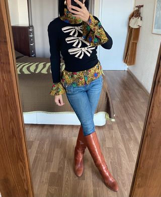 Nueva blusa satinada seda natural volantes talla L