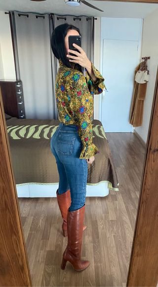 Nueva blusa satinada seda natural volantes talla L