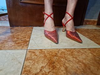 Zapatos de tacón de fiesta rojo raso 38