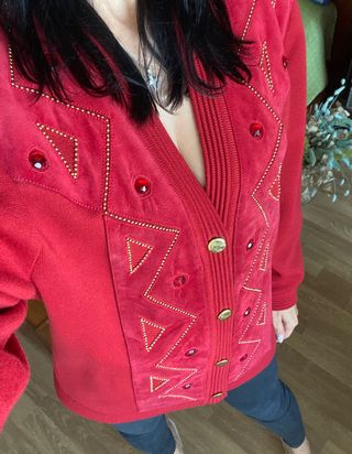 Cárdigan con piel y strass dorado Torras talla L