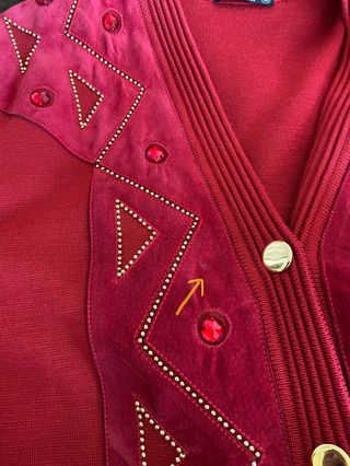 Cárdigan con piel y strass dorado Torras talla L