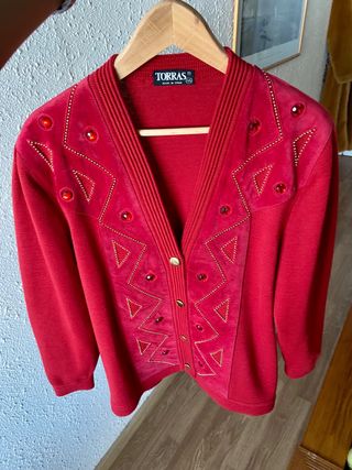 Cárdigan con piel y strass dorado Torras talla L