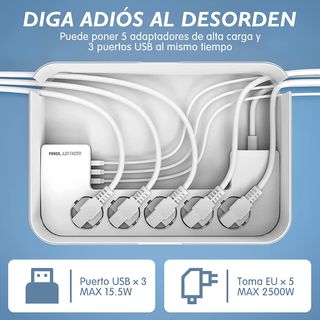 Regleta Enchufes con Caja Organizadora de Cables