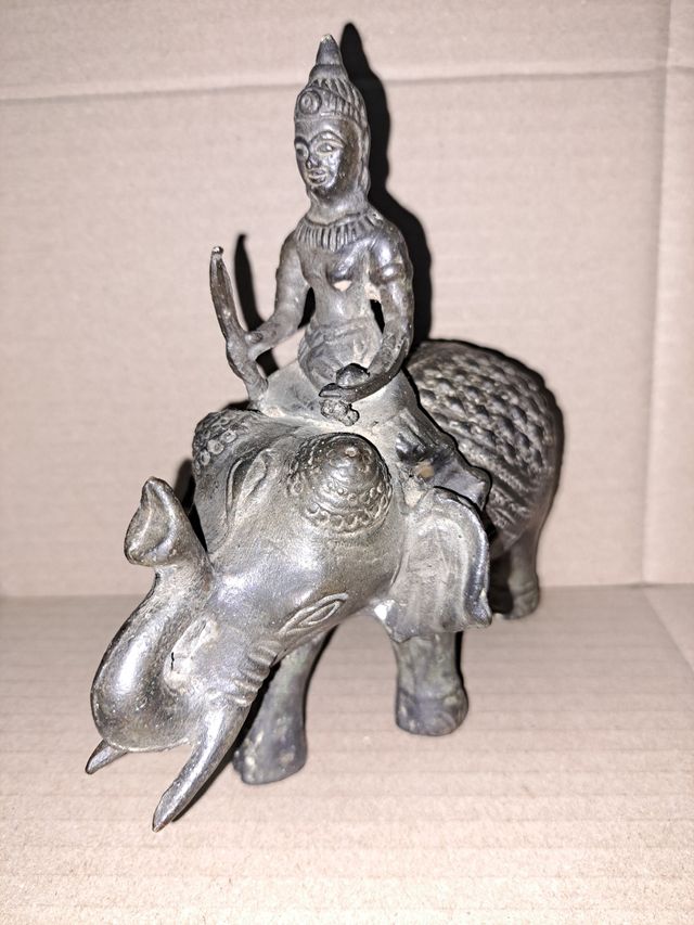 Escultura - Bronce - Elefante con jinete - Shiva -