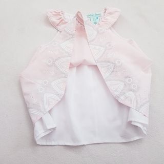 Conjunto blusón babero rosa bermuda blanca Gemelas