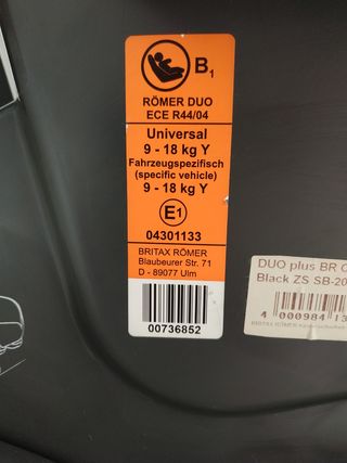 SILLA COCHE BRITAX ROMER Grupos I/II