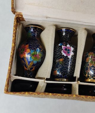 Set di 5 vasetti Cinesi vintage stile cloisonné