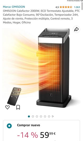 OMISOON Calefactor 2000W de segunda mano por 30 EUR en Lleida en WALLAPOP