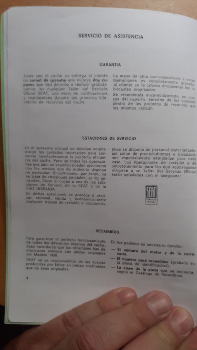 Manual instrucciones Seat 1430 primera serie