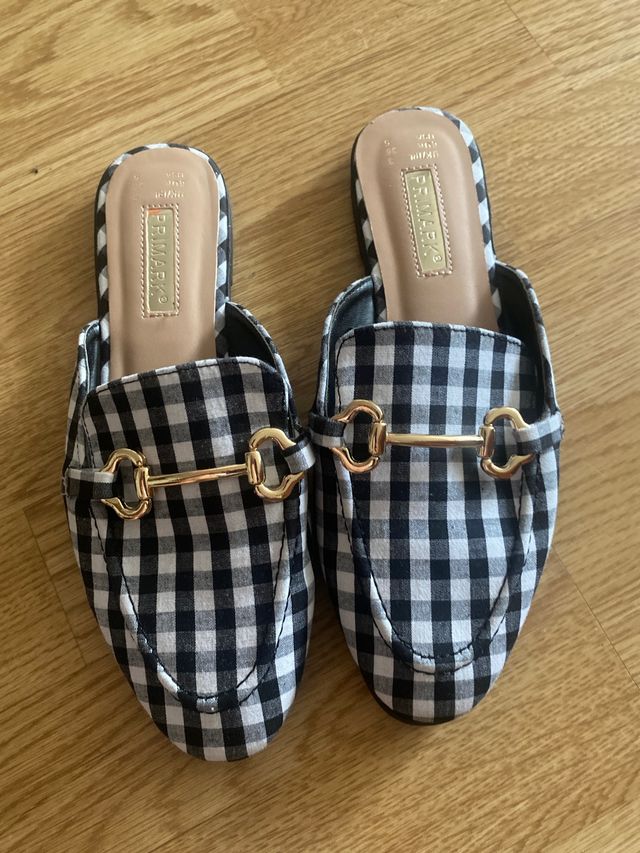 Mocasines abiertos cuadros Vichy negro n•36