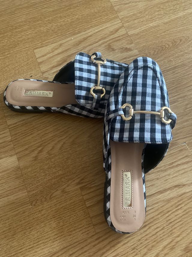 Mocasines abiertos cuadros Vichy negro n•36