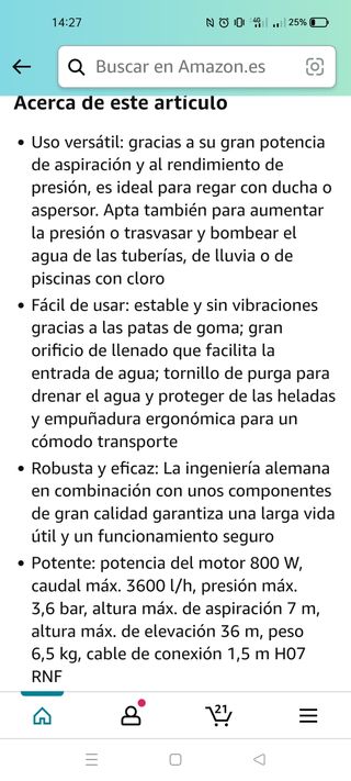 BOMBA AGUA GARDENA 3600l/h