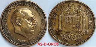 MONEDA DE 2,50 PESETAS 1953 REGIMEN MILITAR RARA
