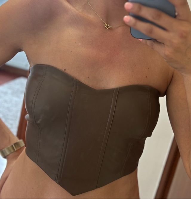 Croptop polipiel marron nuevo con etiqueta