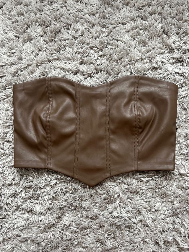 Croptop polipiel marron nuevo con etiqueta