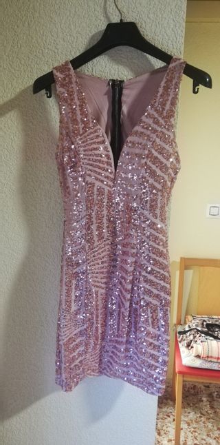 Vestido lentejuelas salmón, talla 36-38