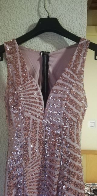 Vestido lentejuelas salmón, talla 36-38