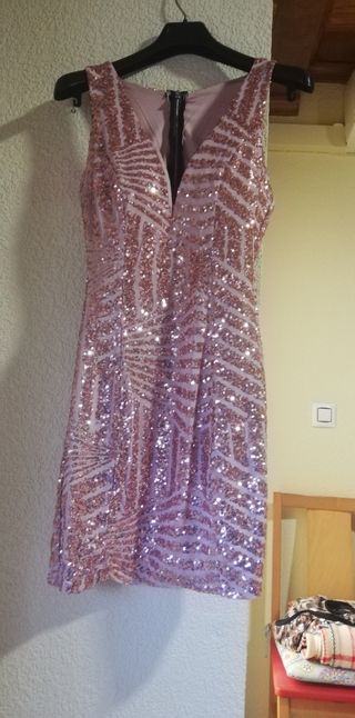 Vestido lentejuelas salmón, talla 36-38