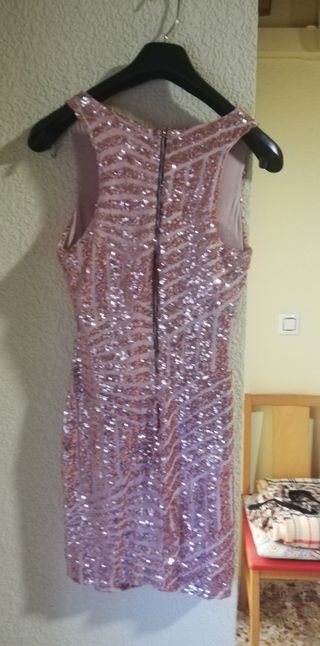 Vestido lentejuelas salmón, talla 36-38