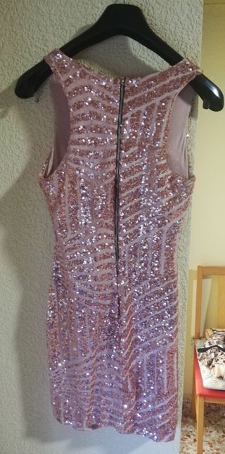 Vestido lentejuelas salmón, talla 36-38