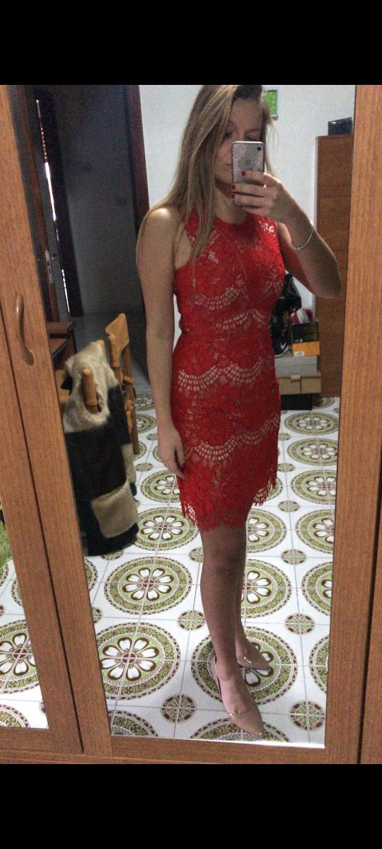 abito tubino pizzo rosso e nude h&m