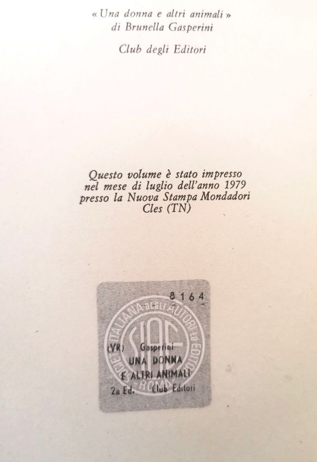 Libro "Una donna e altri animali" di B. Gasperini