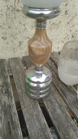 Lámpara mármol acero y cristal soplado vintage