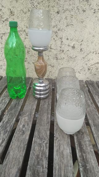 Lámpara mármol acero y cristal soplado vintage