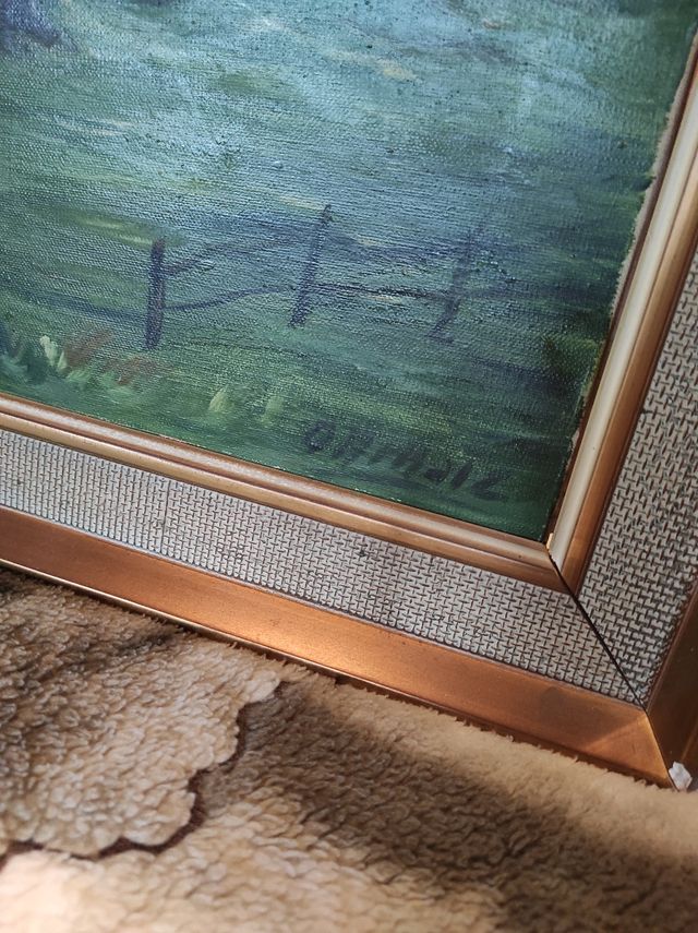 Cuadro Óleo Antiguo Paisaje Marco 131x70cm Único