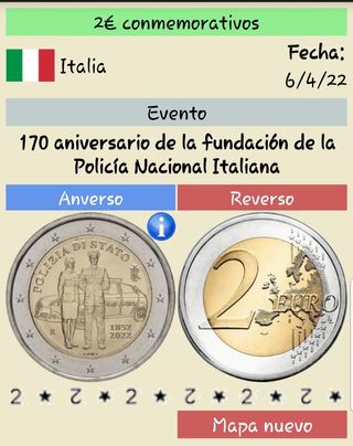 Moneda conmemorativa de 2 € Italia 2022 policia