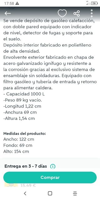 deposito cumbustible rotti 650 l