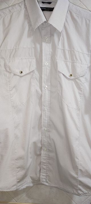 Camicia panna a righe maniche corte