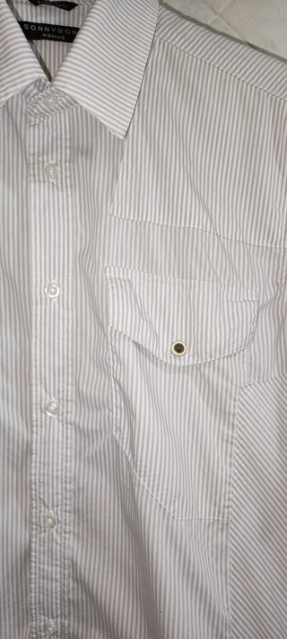 Camicia panna a righe maniche corte