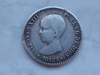 Moneda  plata  1892 Alfonso XIII de 50 cm
