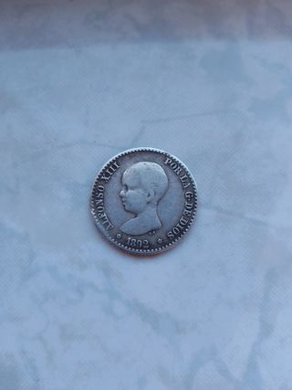 Moneda  plata  1892 Alfonso XIII de 50 cm