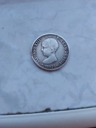 Moneda  plata  1892 Alfonso XIII de 50 cm