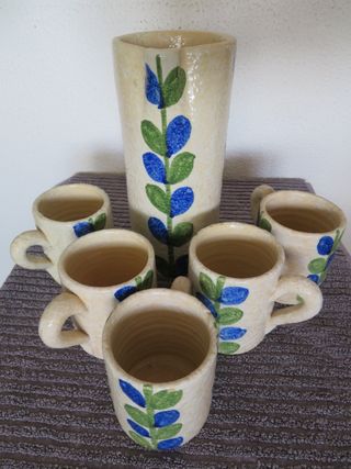 JARRA Y 5 TAZAS CERAMICA