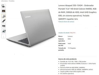 NUEVO Portátil 15" Lenovo 330-15IGM. En caja 