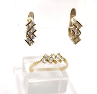Juego pendientes y anillo en oro 18k