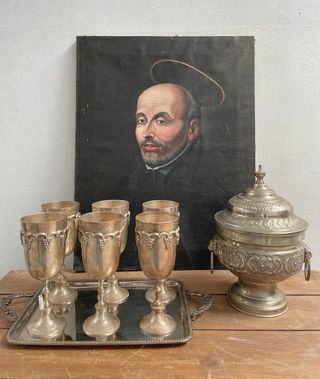 Set di bicchieri in alpaca con placcatura in argento.